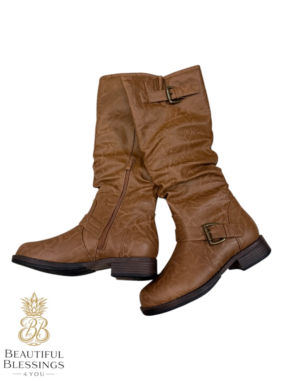 Journee Collection Women’s/Girl’s Mid-Calf Buckle Detail Riding Boots - Brown